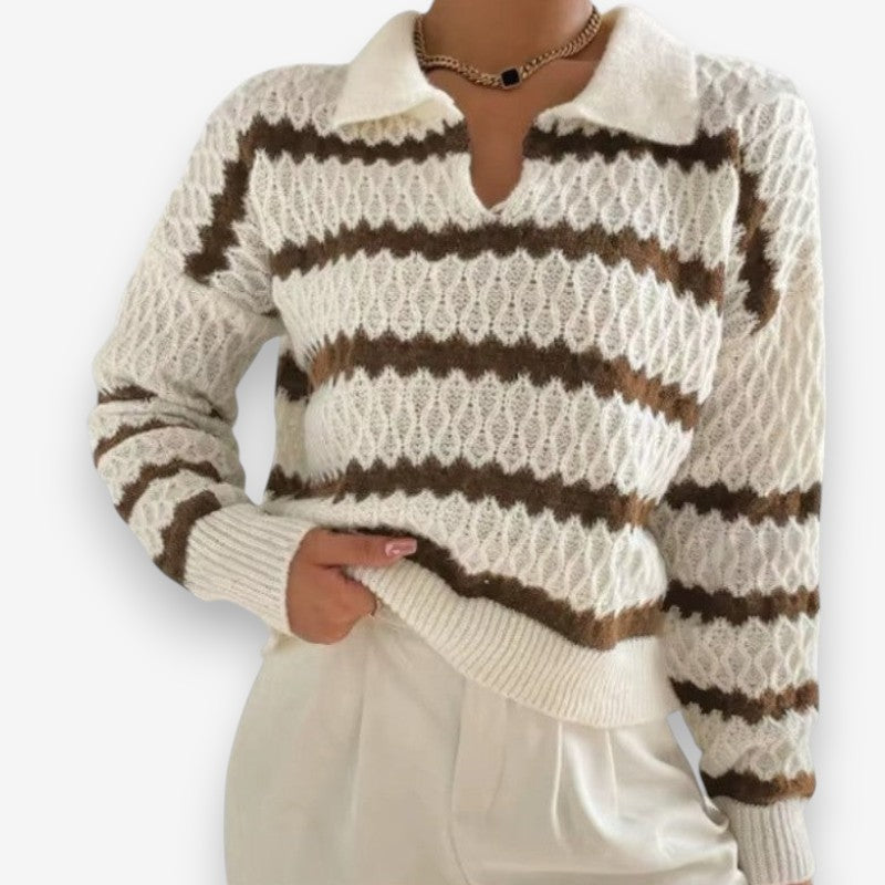 Norah – Long Sleeves Sweater With Ribbed Hem And Pullover Collar