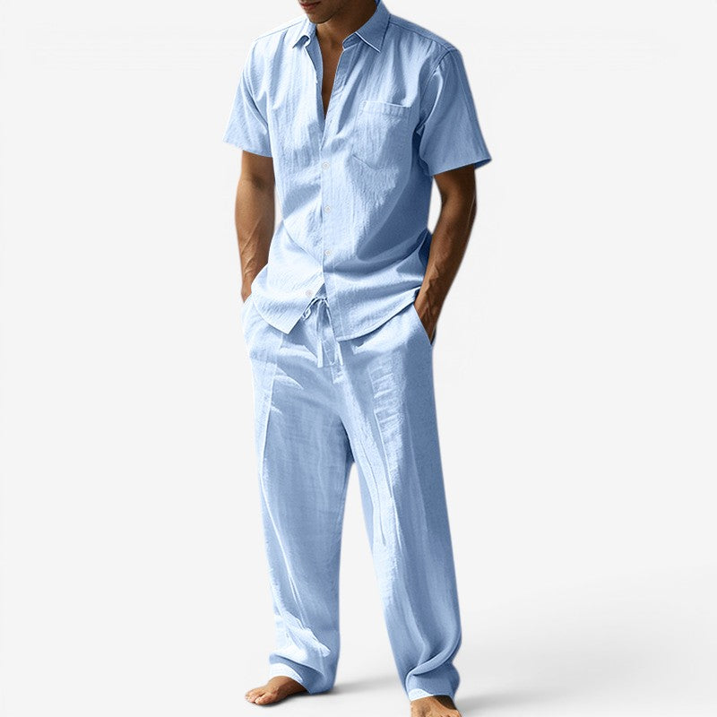 Men's Stylish 2-Piece Shirt and Drawstring Pants Set