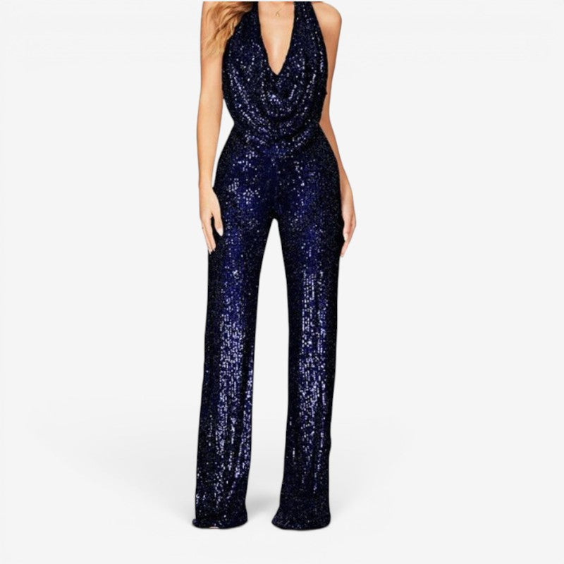 Halter Neck Sequin Jumpsuit for Women
