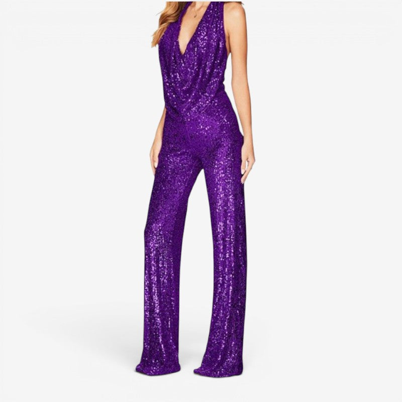 Halter Neck Sequin Jumpsuit for Women