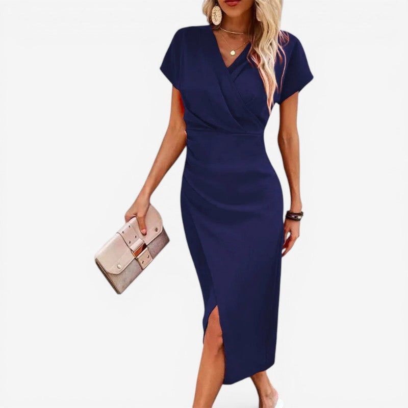 Women’s V-Neck Midi Dress with Side Slit