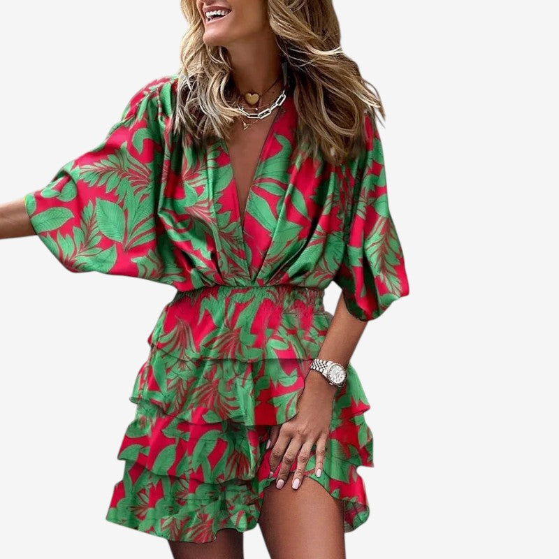 Women’s Mini Dress V Neck Ruffle