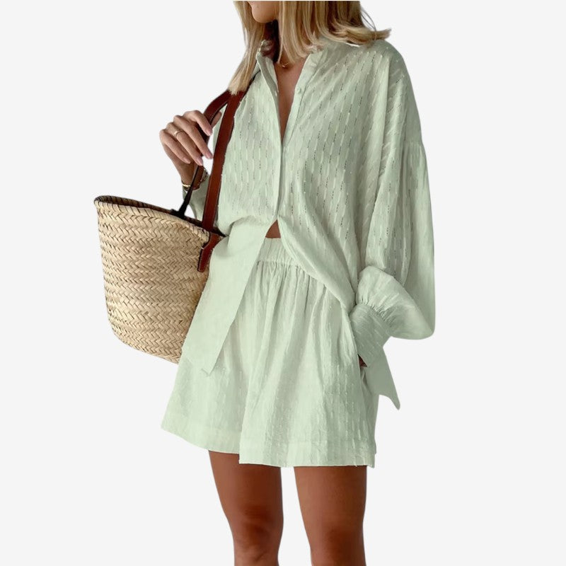 Chic Puff Sleeve Shirt & Shorts Set for Women