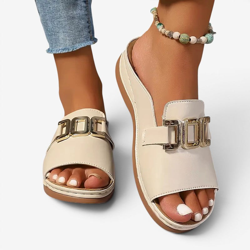 Women's Wedge Sandals with Decorative Buckle