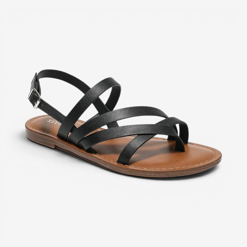 Women's Flat Sandals with Round Toe and Buckle Strap