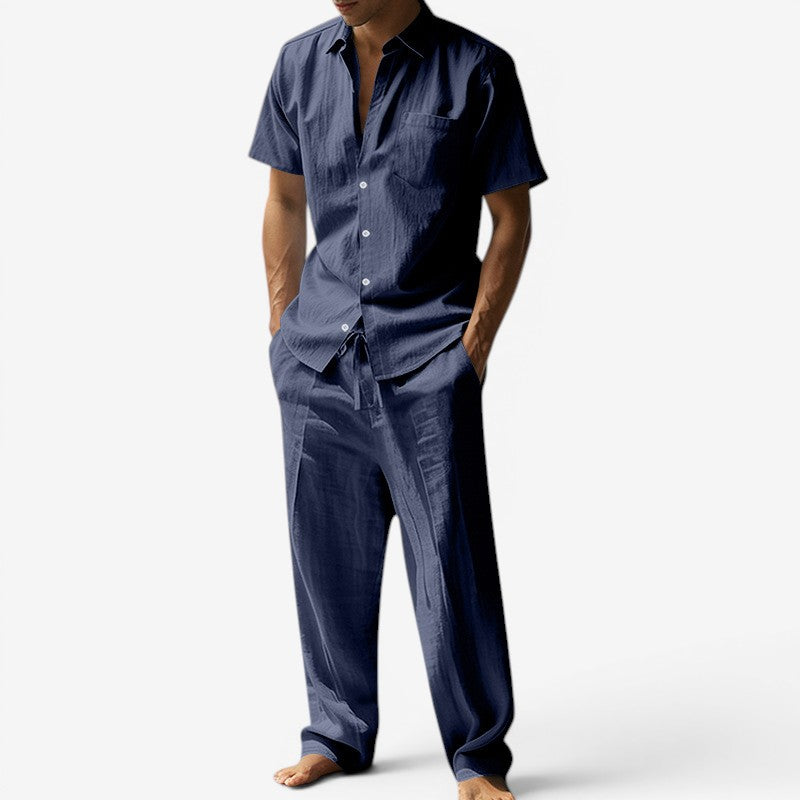 Men's Stylish 2-Piece Shirt and Drawstring Pants Set