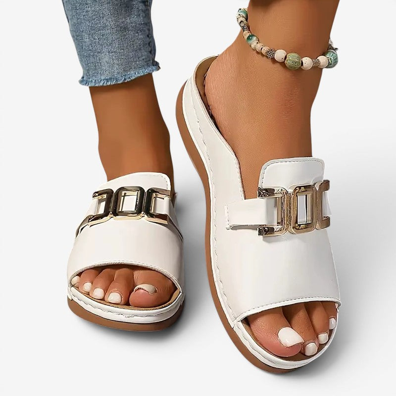 Women's Wedge Sandals with Decorative Buckle