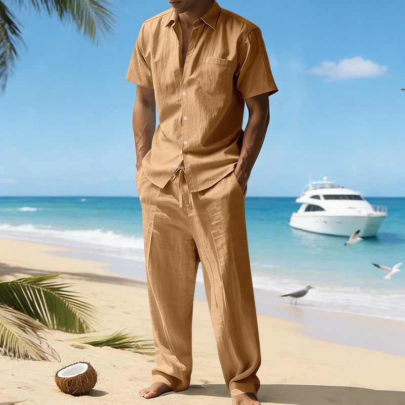 Men's Stylish 2-Piece Shirt and Drawstring Pants Set