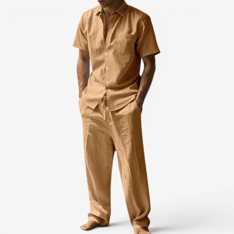 Men's Stylish 2-Piece Shirt and Drawstring Pants Set