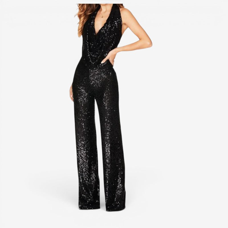 Halter Neck Sequin Jumpsuit for Women