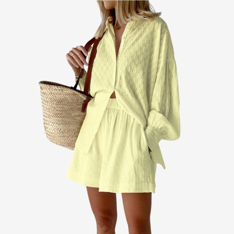 Chic Puff Sleeve Shirt & Shorts Set for Women