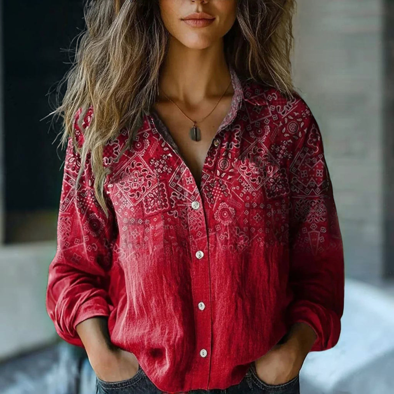 Women's Button-Up Shirt with Folded Collar