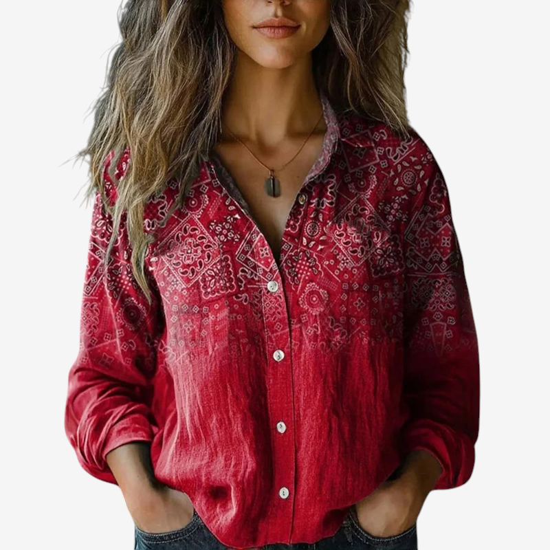 Women's Button-Up Shirt with Folded Collar