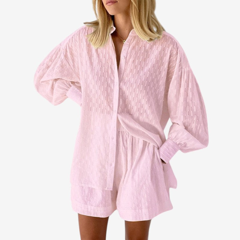Chic Puff Sleeve Shirt & Shorts Set for Women