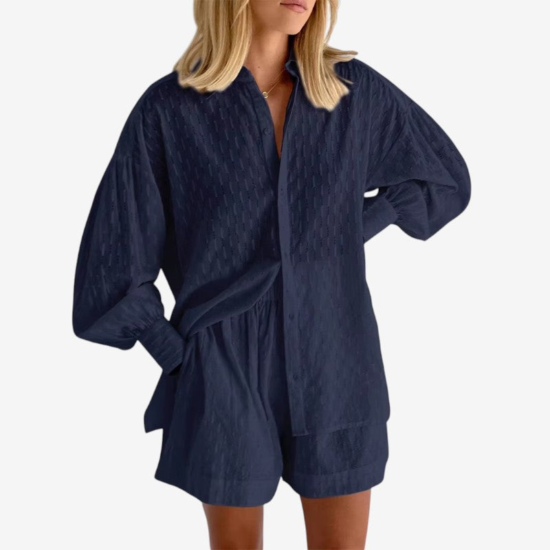 Chic Puff Sleeve Shirt & Shorts Set for Women