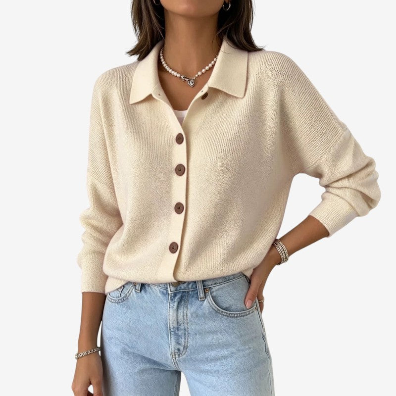 Chic Women's Buttoned Knit Cardigan with Turn Down Collar