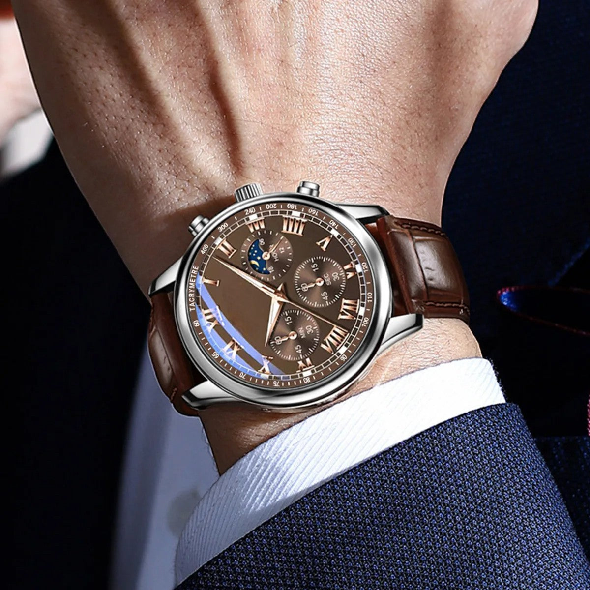 Michael – Round Watch with Adjustable Strap and Chronograph