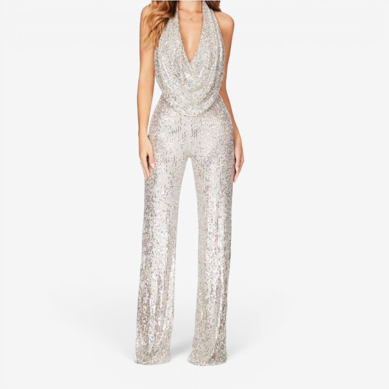 Halter Neck Sequin Jumpsuit for Women