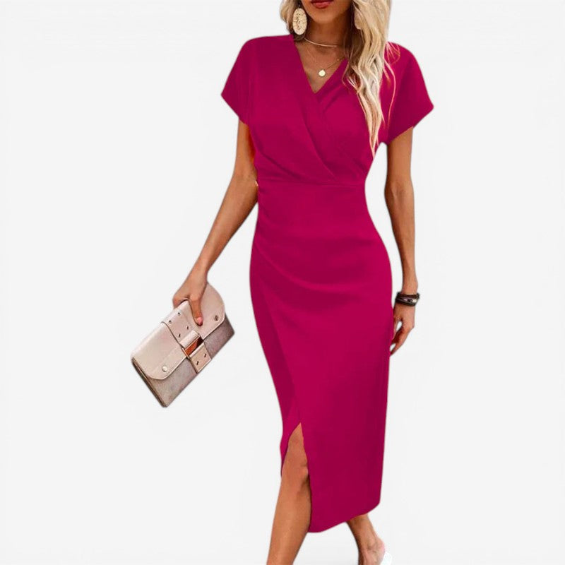 Women’s V-Neck Midi Dress with Side Slit