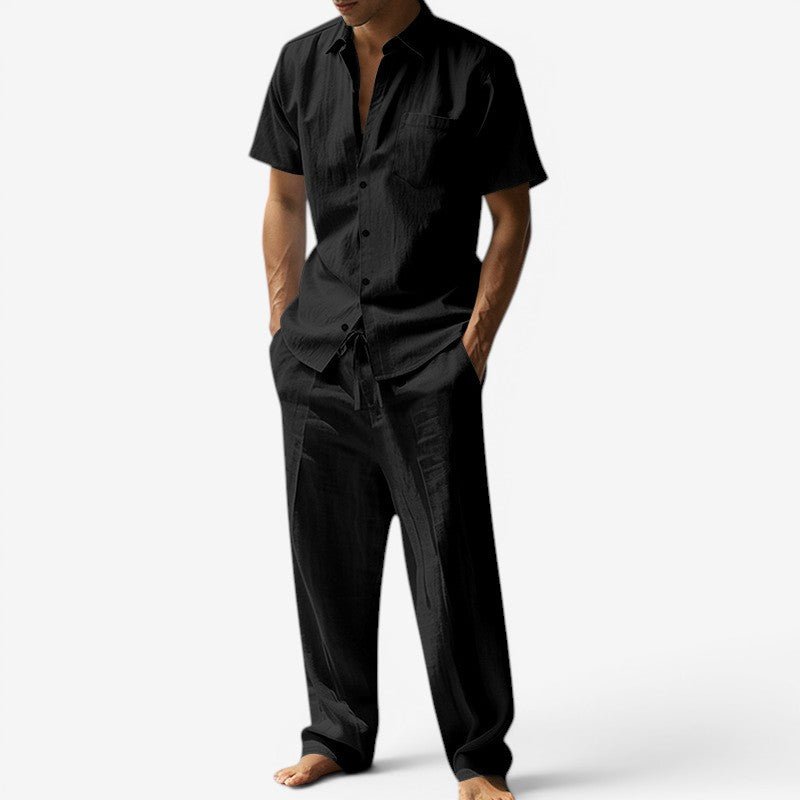 Men's Stylish 2-Piece Shirt and Drawstring Pants Set