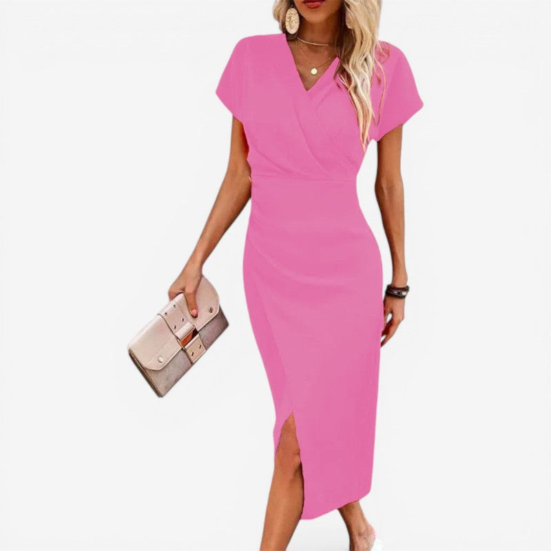 Women’s V-Neck Midi Dress with Side Slit