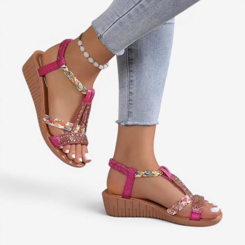 Wedge Heeled Sandals with Pearl Details