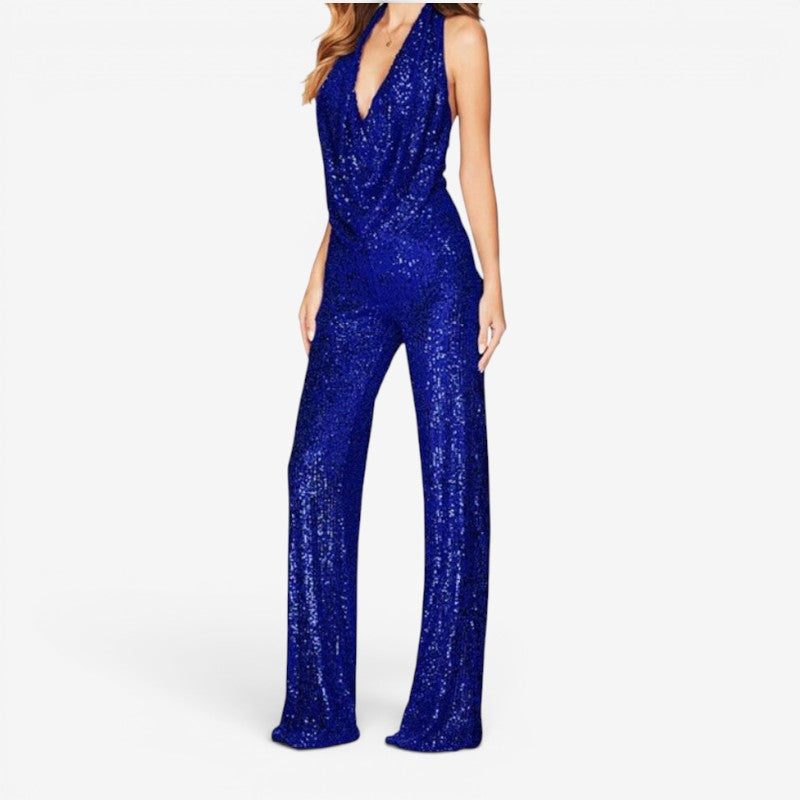 Halter Neck Sequin Jumpsuit for Women