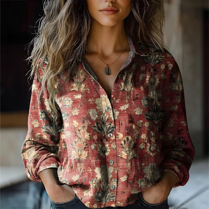 Women's Button-Up Shirt with Folded Collar