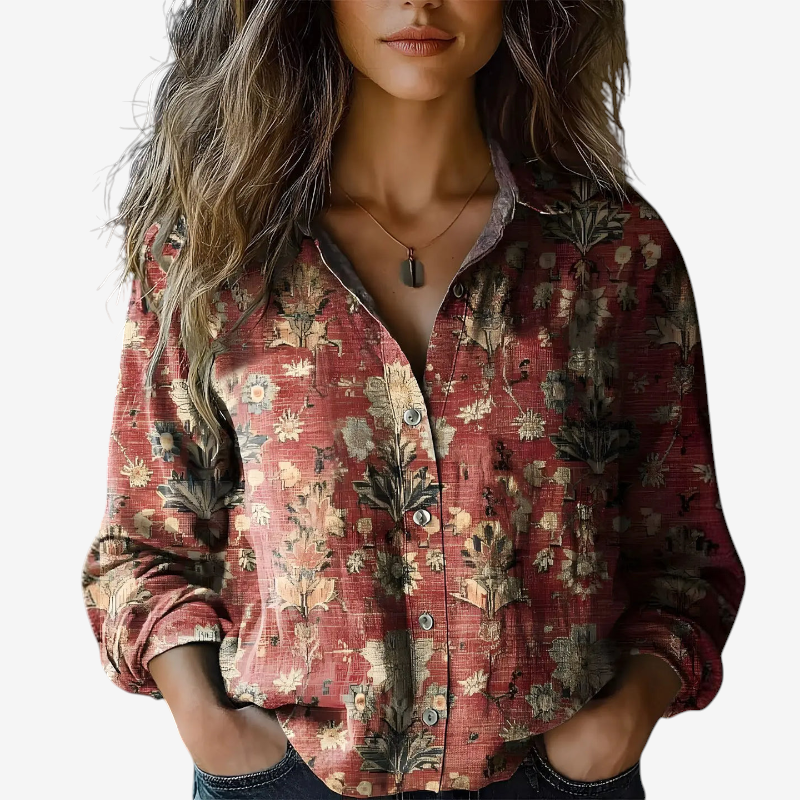 Women's Button-Up Shirt with Folded Collar