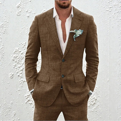 Men's Blazer and Trouser Two-Piece Set with Lapel Collar