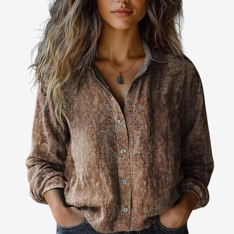 Women's Button-Up Shirt with Folded Collar