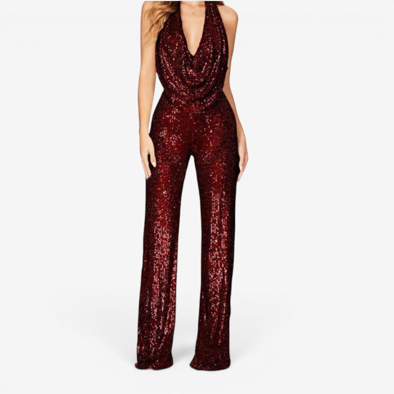 Halter Neck Sequin Jumpsuit for Women