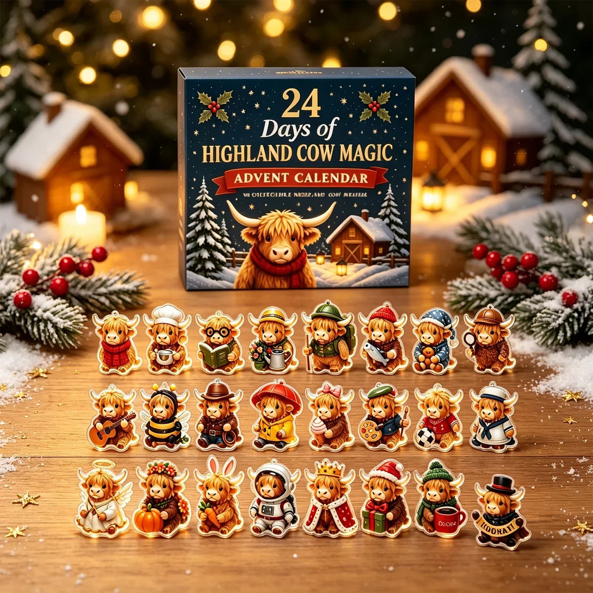 Cowtide – Highland Cow Advent Calendar With 24 Acrylic Hangers