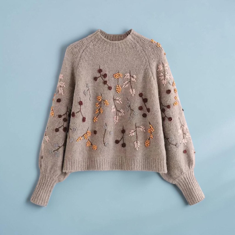 Floral O-Neck Knit Sweater for Women