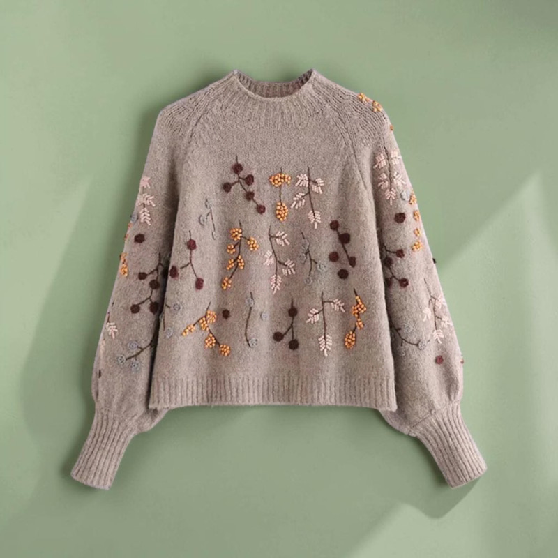 Floral O-Neck Knit Sweater for Women