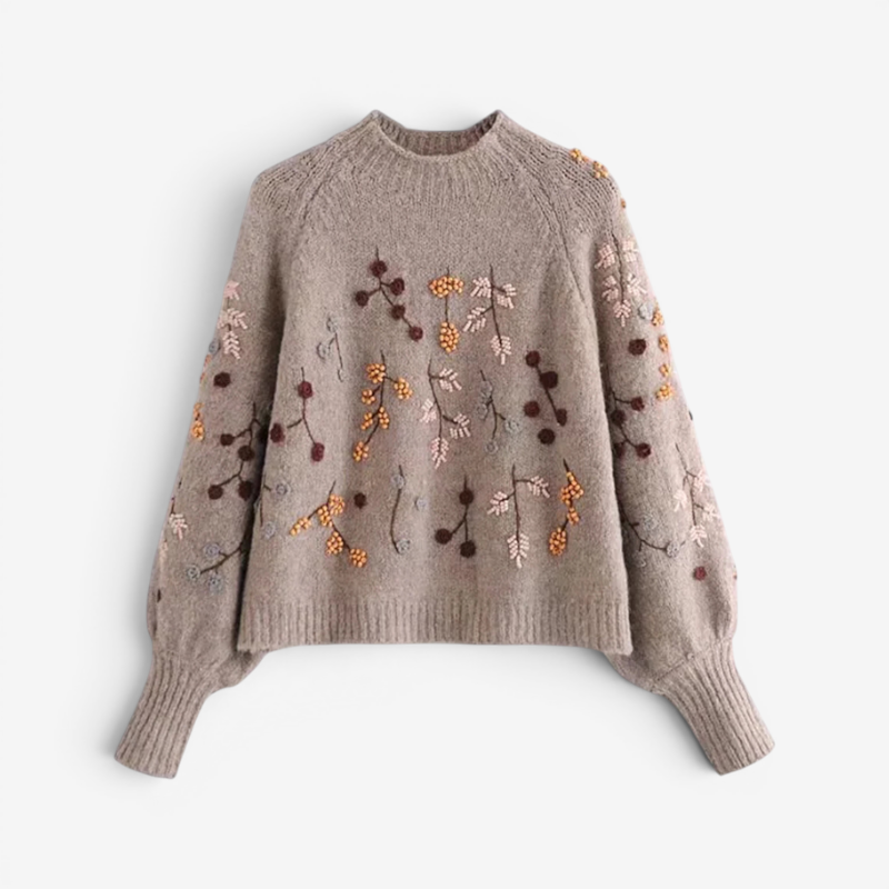 Floral O-Neck Knit Sweater for Women