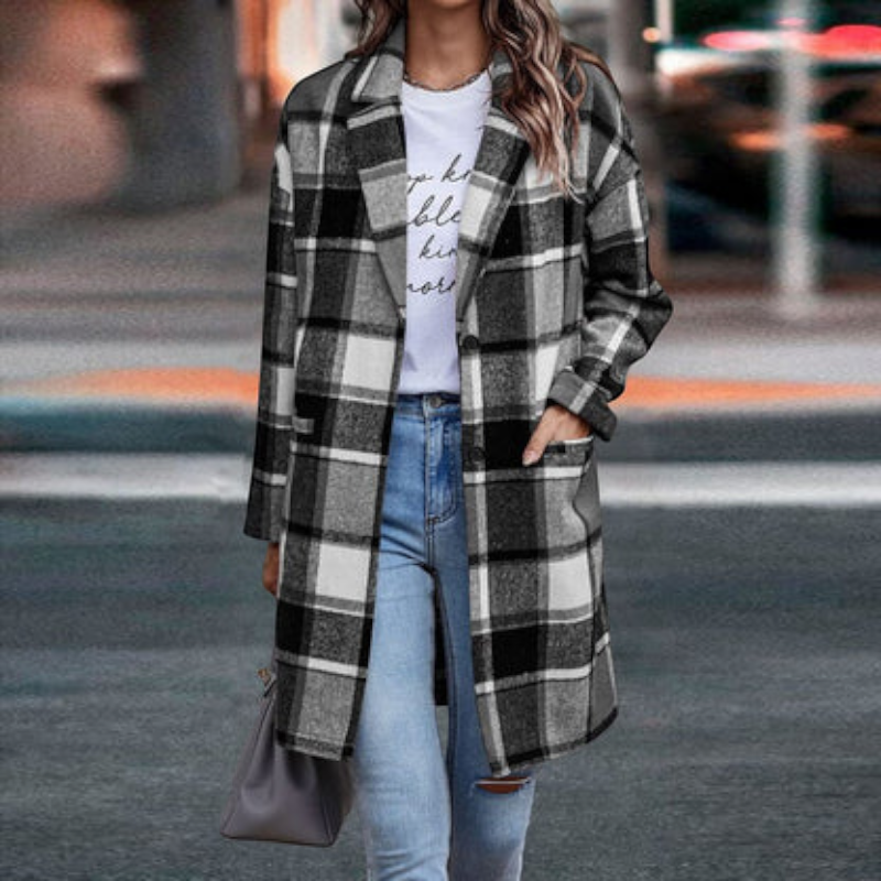 Women's Stylish Folded Collar Button Jacket
