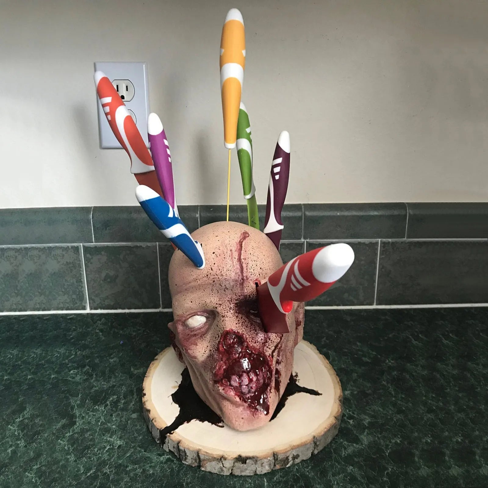 Halloween Skull Knife Holder with Knives