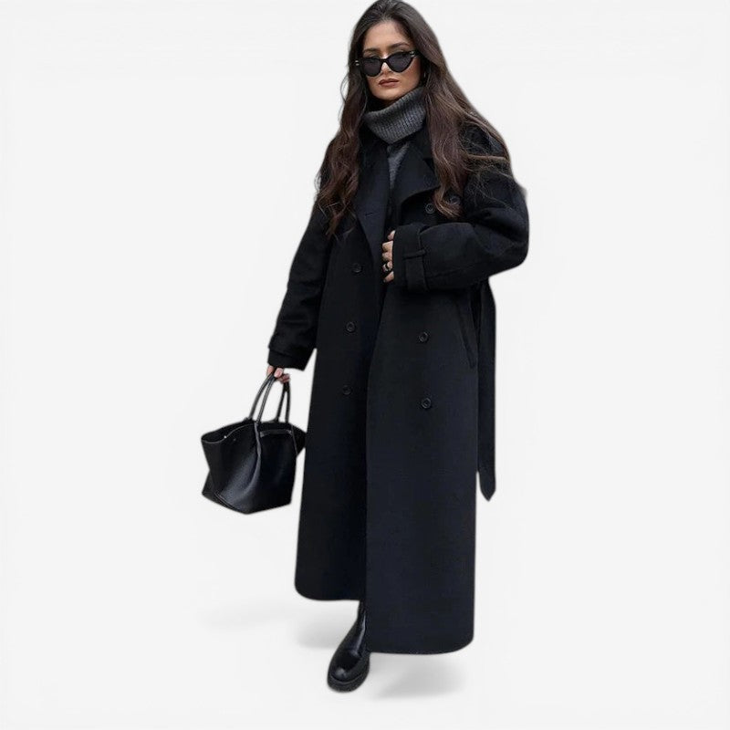 Women Long Coat With Notched Collar
