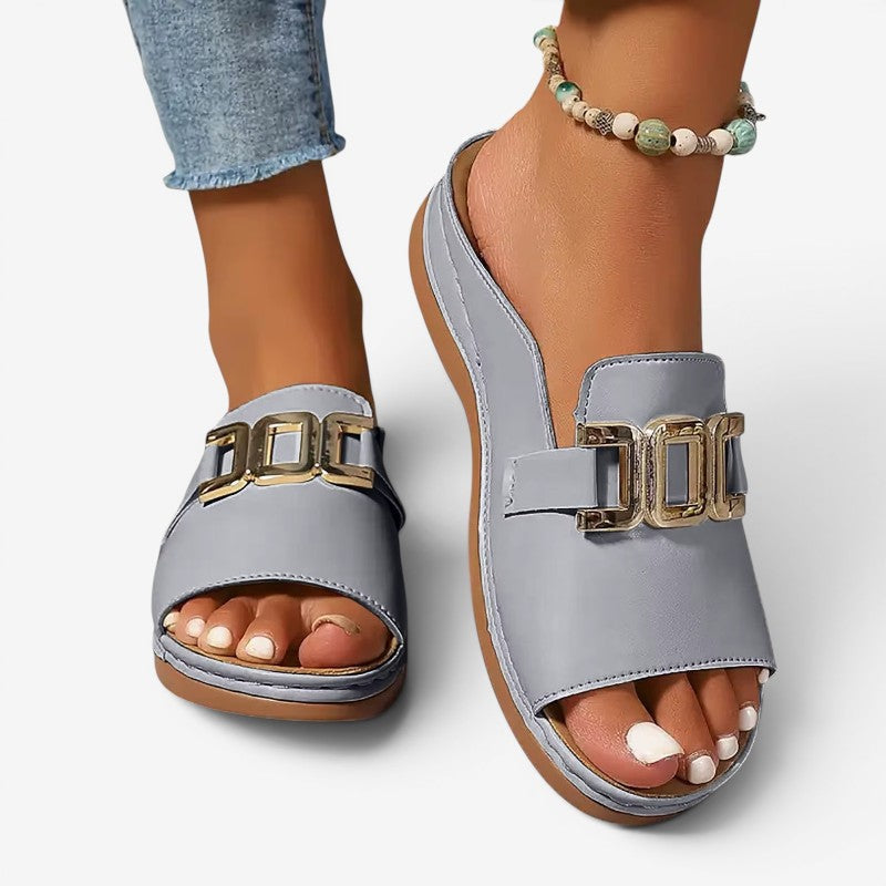 Women's Wedge Sandals with Decorative Buckle