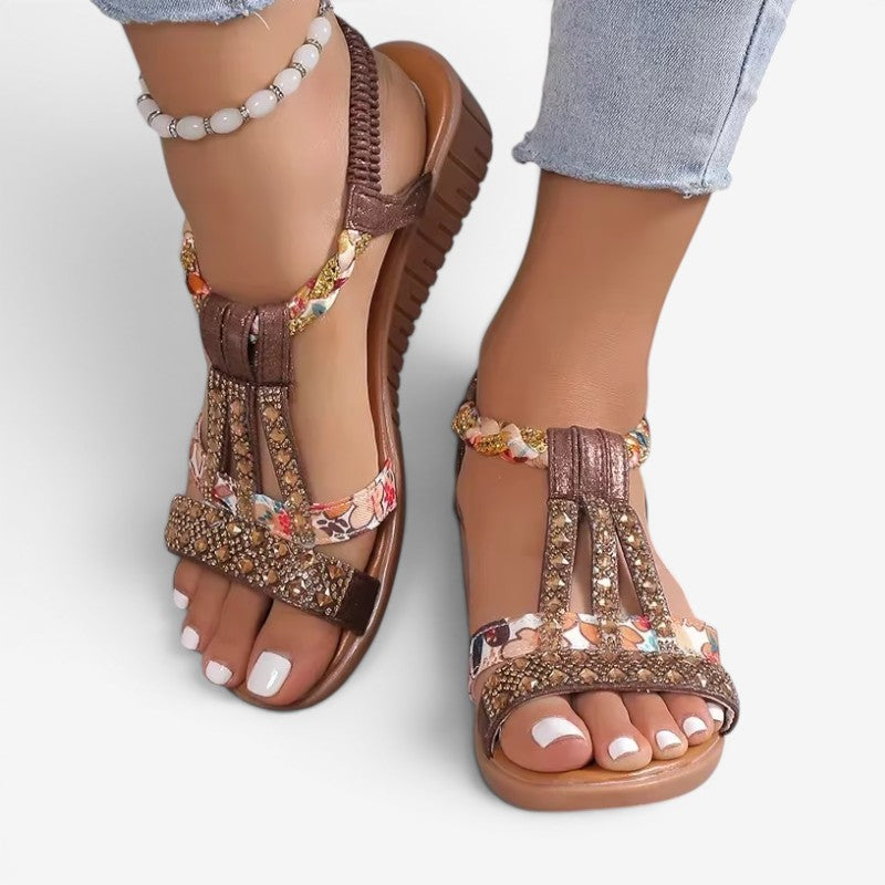 Wedge Heeled Sandals with Pearl Details