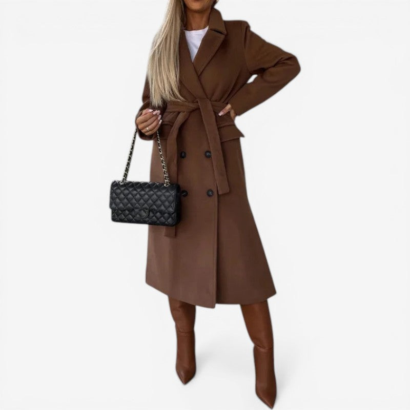 Women’s Belted Trench Coat Button Front Long Sleeve