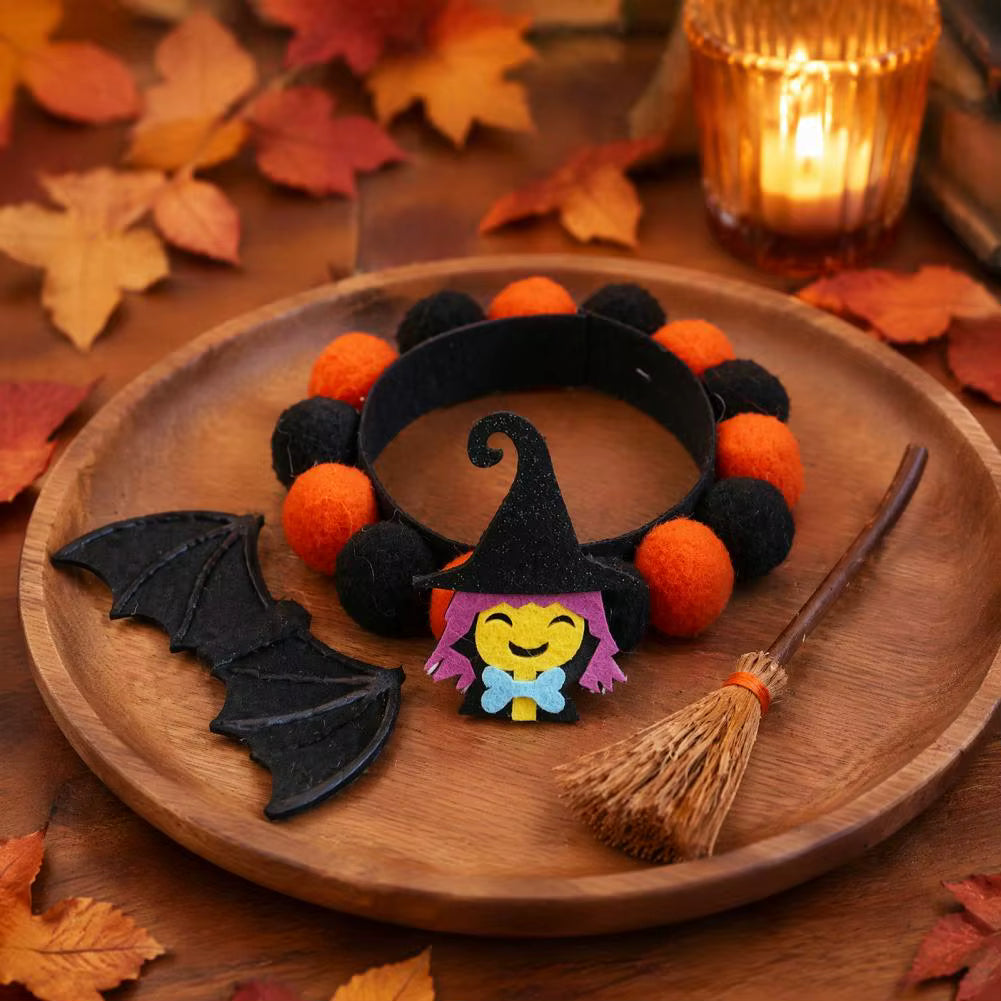 Festive Halloween Pet Collar with Pumpkin and Skull Patterns