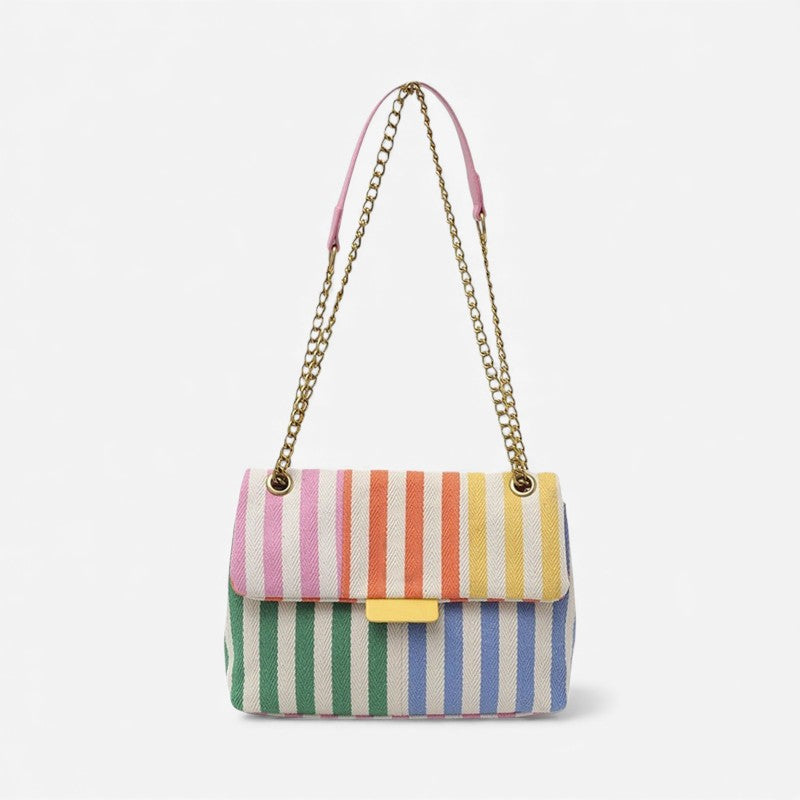 Olivia – Rainbow Striped Shoulder Bag with Adjustable Strap