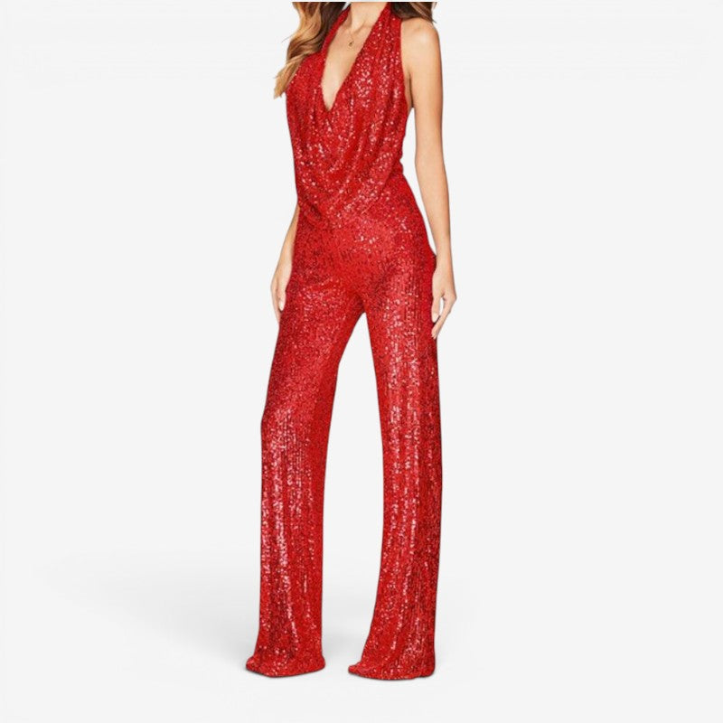 Halter Neck Sequin Jumpsuit for Women