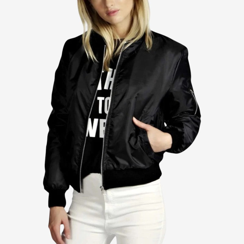 Mireya – Long Sleeve Bomber Jacket With Zipper And Pockets