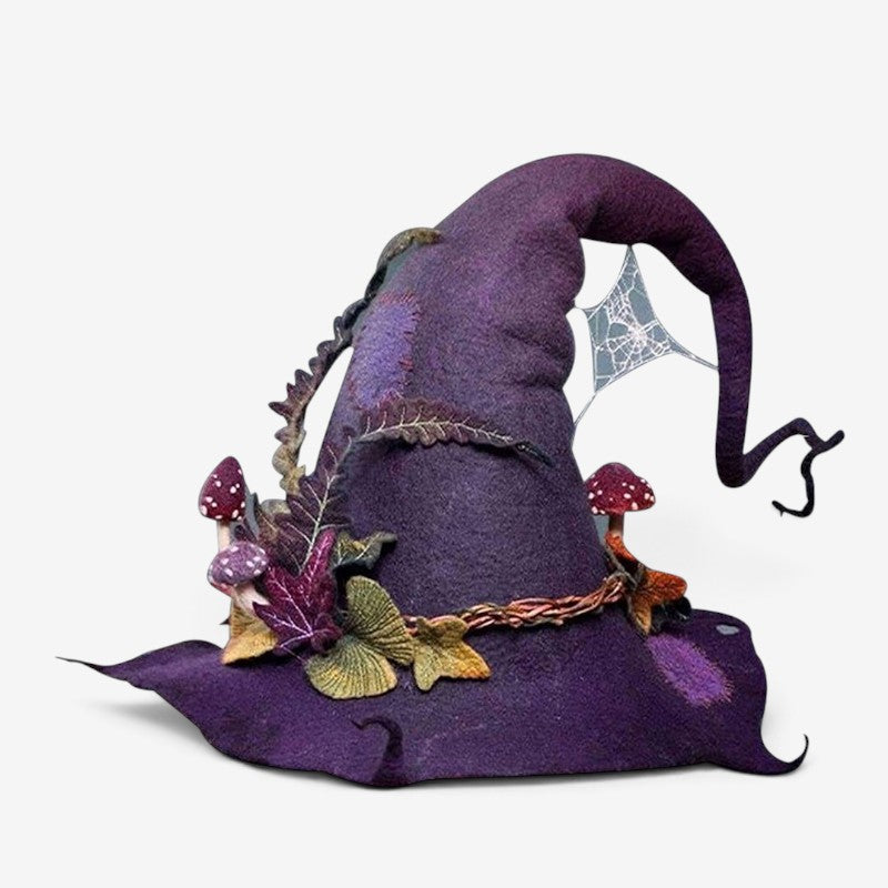 Floral Embellished Handmade Felt Witch Hat