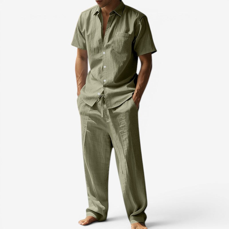 Men's Stylish 2-Piece Shirt and Drawstring Pants Set