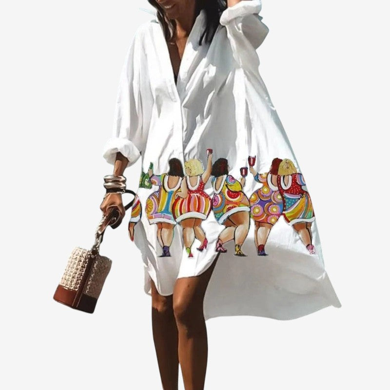 Women's Printed Dress with V-Neck