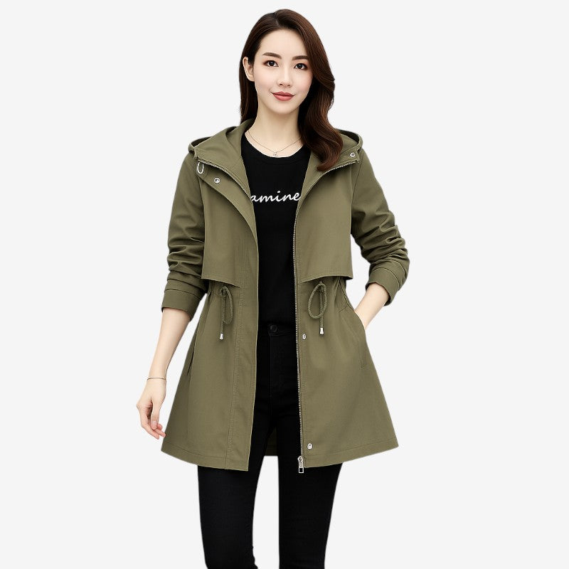 Valentina – Getailleerde Trenchcoat met Capuchon en Ritssluiting Velani